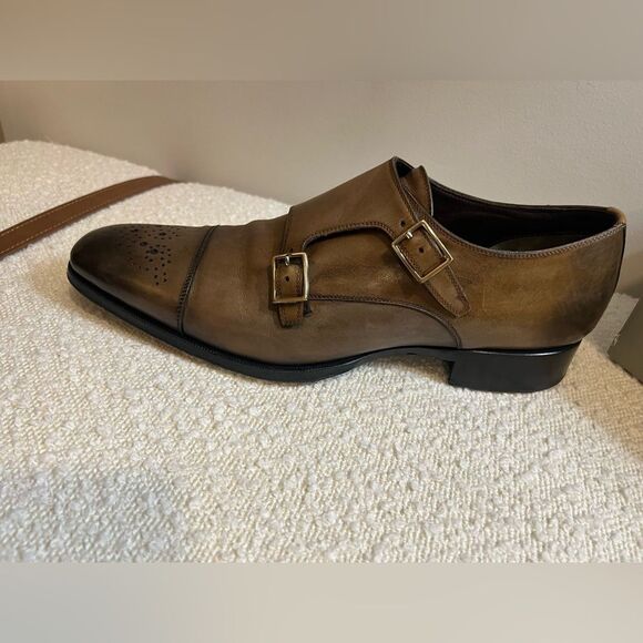 Tom Ford mens Brown Leather Double Monk Oxfords with Brogue Detailing size 13 - Picture 5 of 16